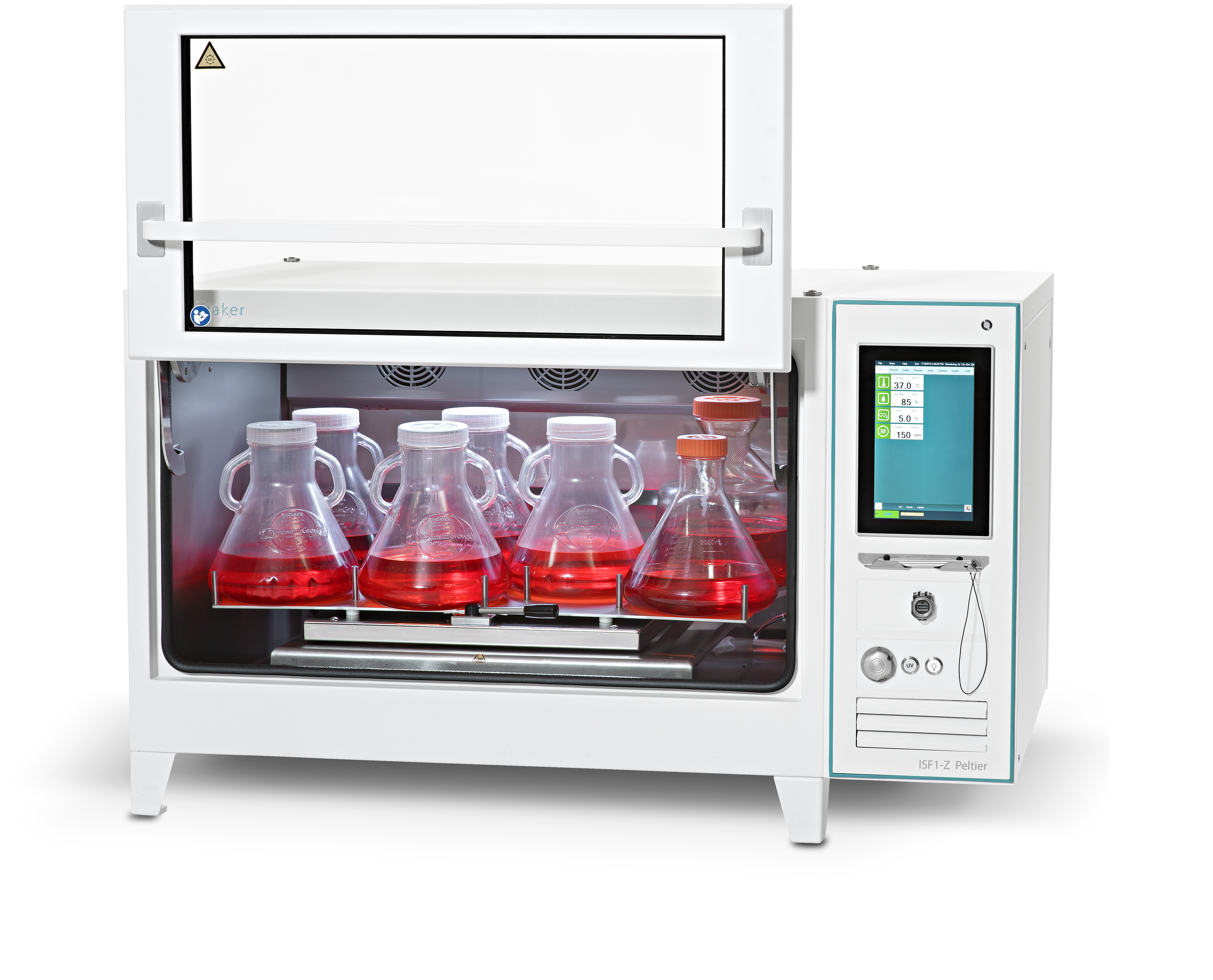 Kuhner-Incubator-Shaker-ISF1-Z-Peltier_white_touchscreen_door-open